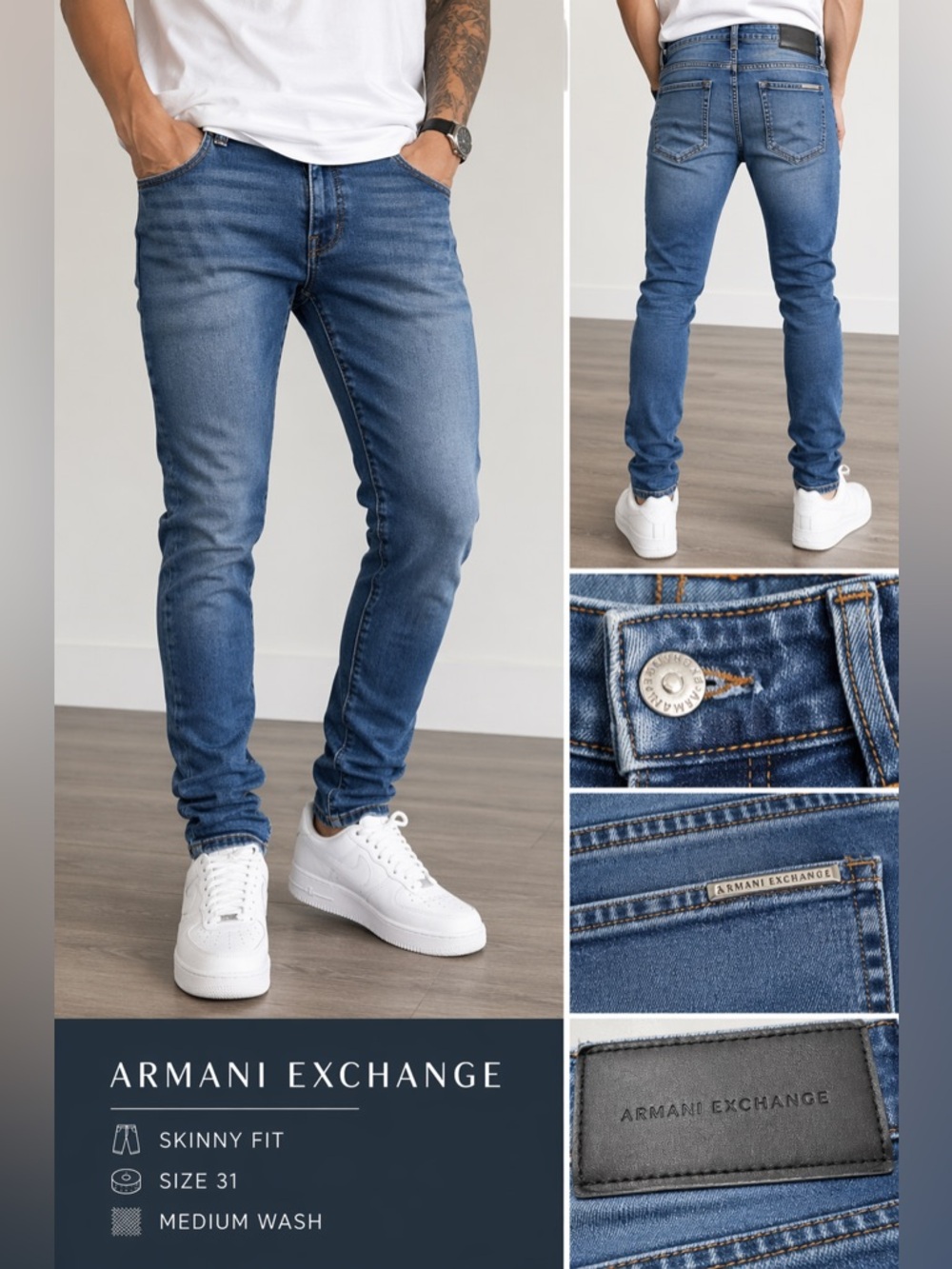 Armani Exchange Men's Skinny Medium Wash Blue Jeans